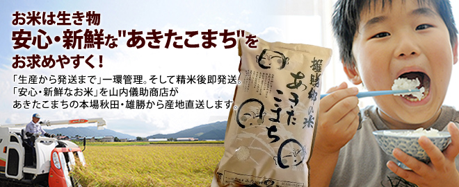 お米は生き物 安心・新鮮なあきたこまちをお求めやすく！｜「生産から発送まで」一環管理。そして精米後即発送。「安心・新鮮なお米」を山内儀助商店があきたこまちの本場秋田・雄勝から産地直送します。